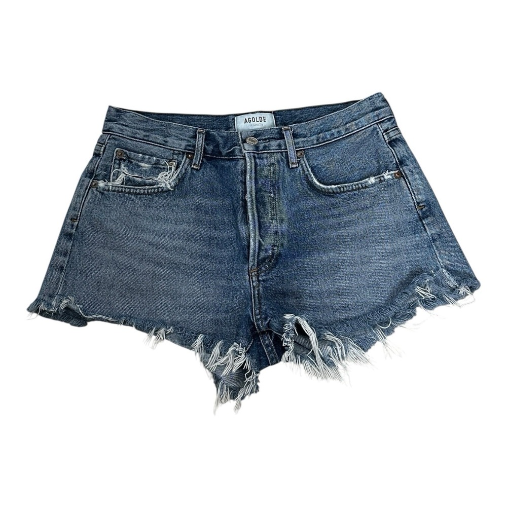 Agolde Cut Offs Shorts Sz 26 Hi Rise Med Wash Button Fly‎ Distressed